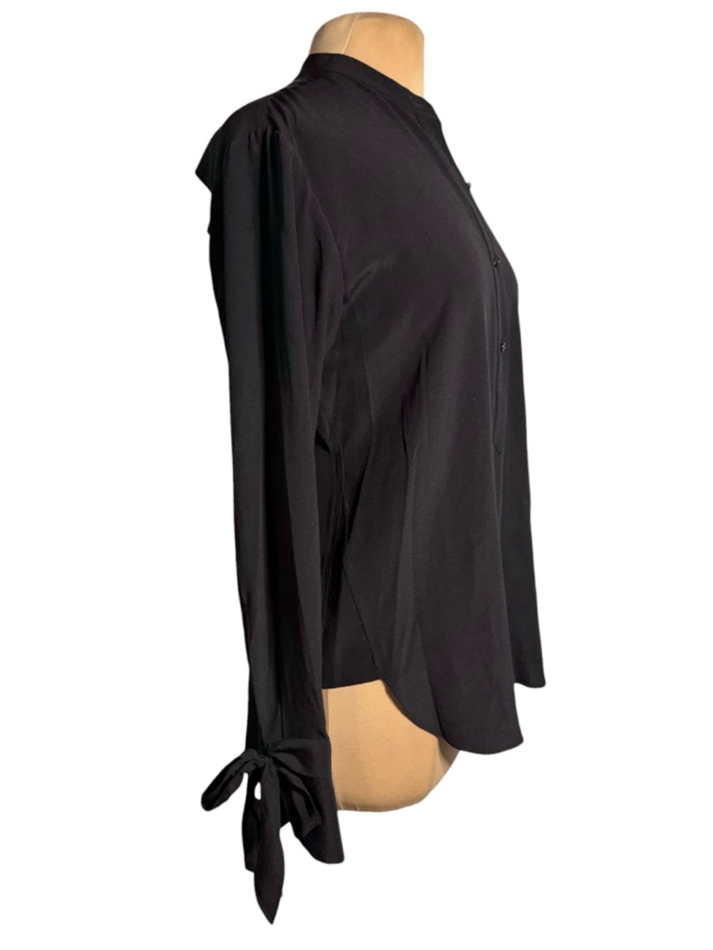 Rag & Bone "Dylan" Black 100% Silk Tie-Cuff Blouse - Size Small - Like New - Picture 4 of 10